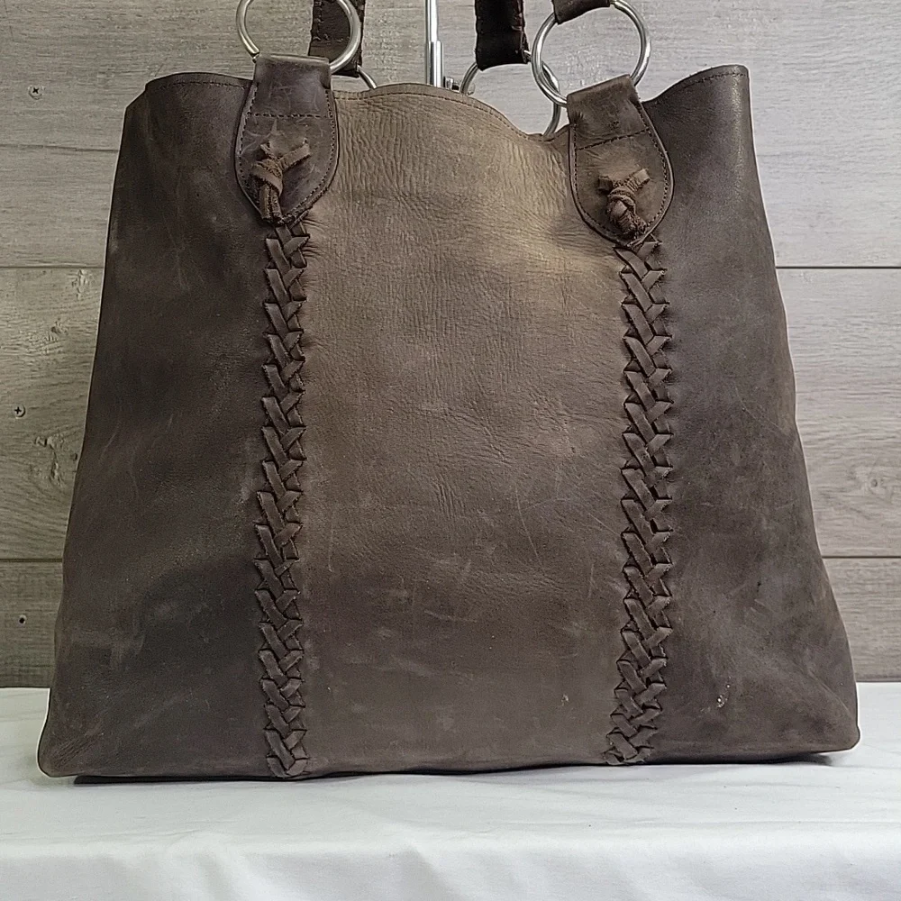 Annabelle Thom Kenya Brown Leather Studded Tote Bag